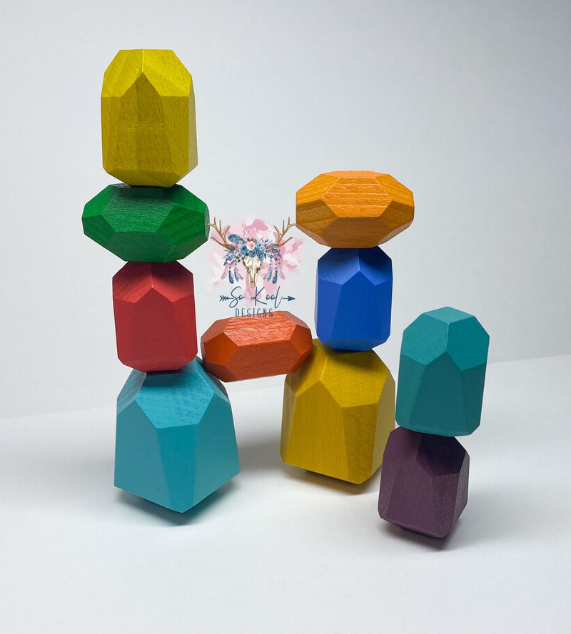 Colorful wooden stacking rocks