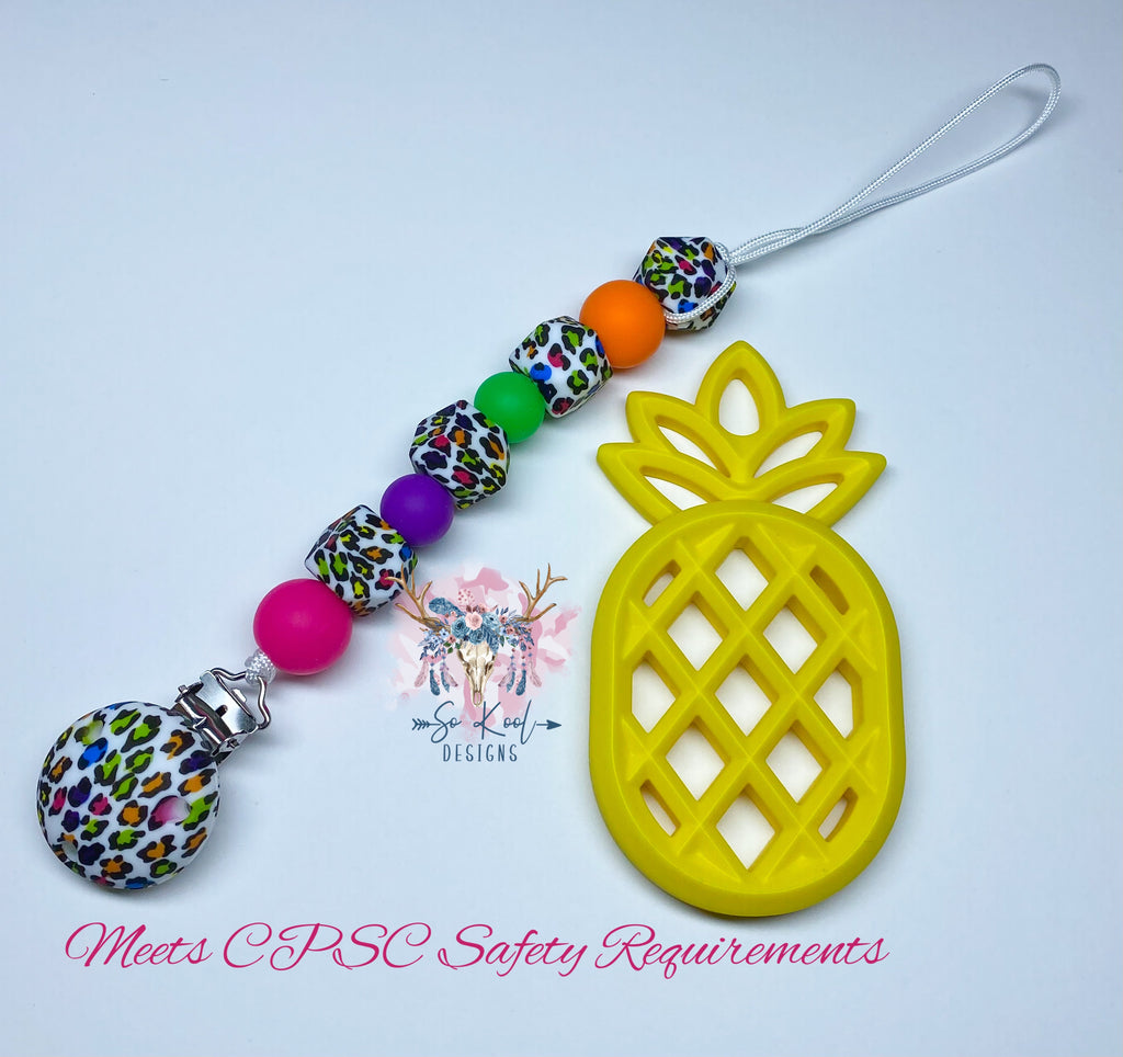 Pineapple teether with choice of coordinating paci clip