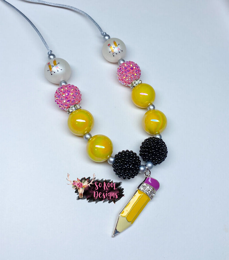 Pencil beaded necklace with pencil beads & pendant