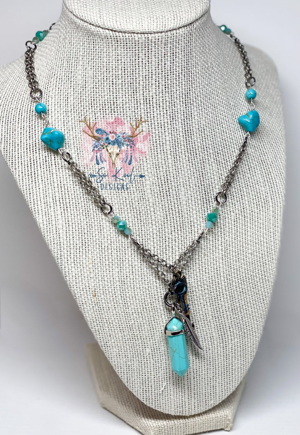 Turquoise beaded and chain necklace